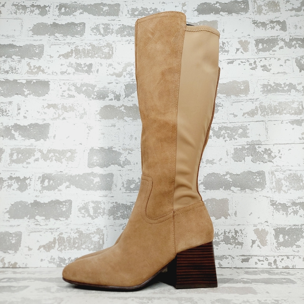 Waterproof Blondo Tan Suede Block Heel Knee Boots